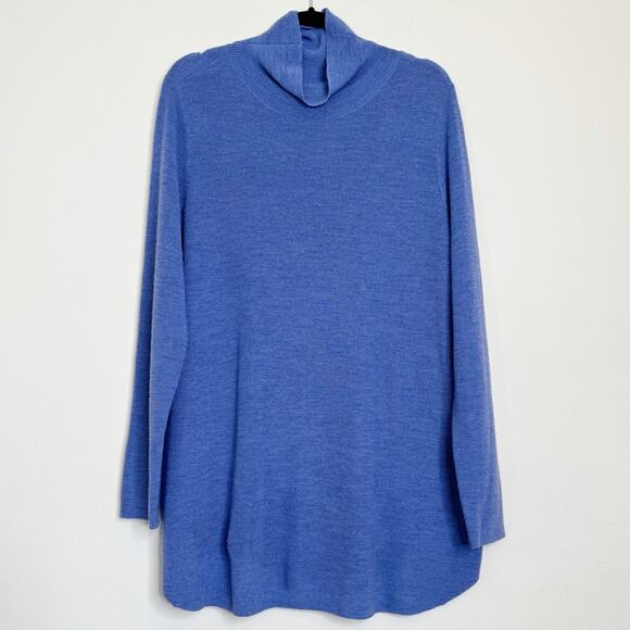 Eileen Fisher Italian Merino Wool Turtleneck Tunic Sweater Blue Size L - Picture 1 of 13